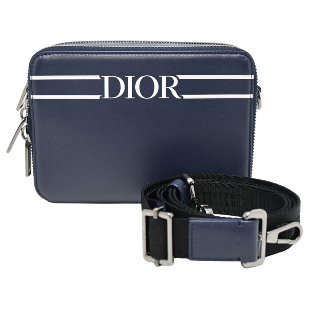 Dior Homme Logo Men's Shoulder Bag Leather Navy